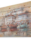 Calm Sea with boats in Harbor - Sea & Shore Painting Print on Natural Pine Wood