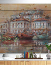 Calm Sea with boats in Harbor - Sea & Shore Painting Print on Natural Pine Wood