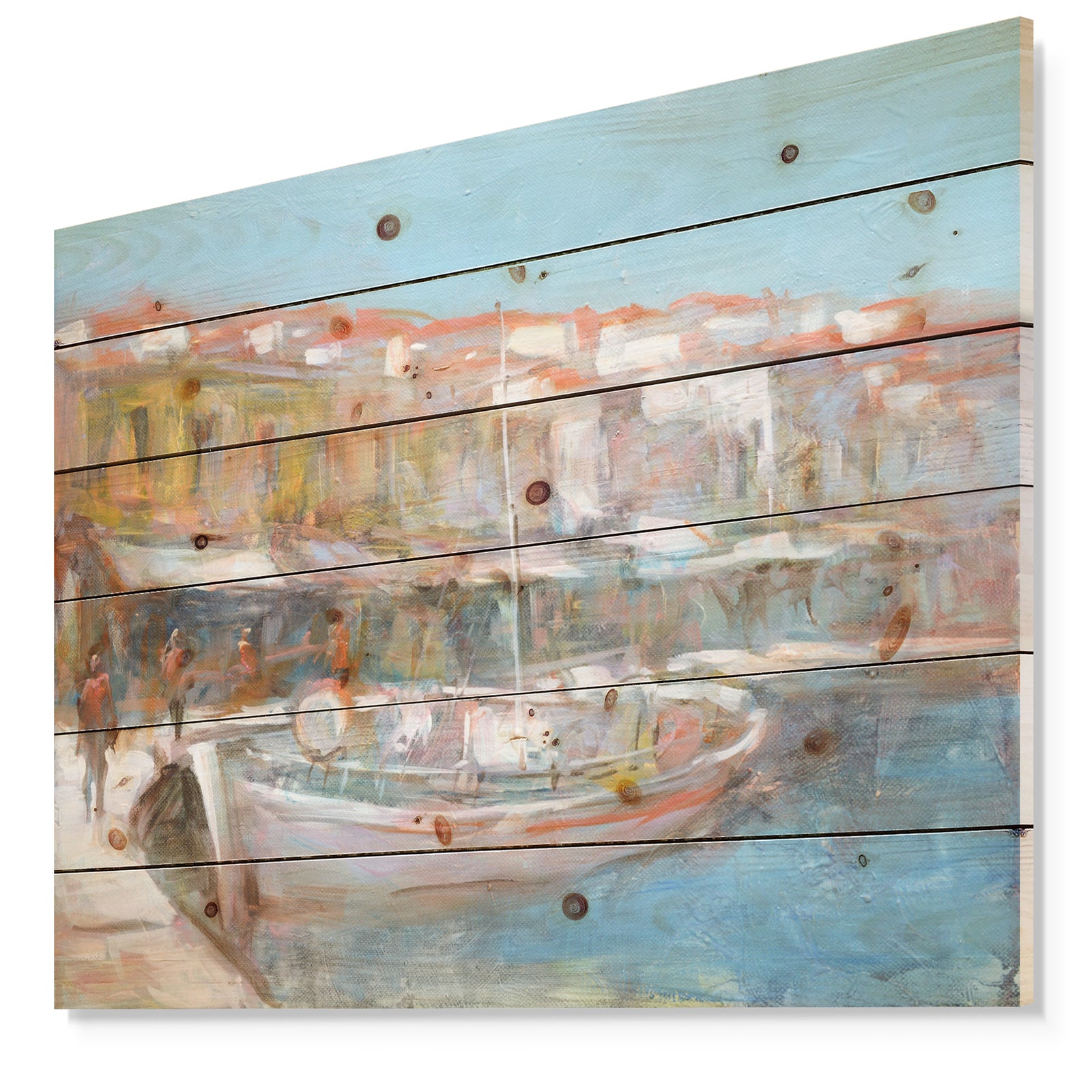 Fishing boat in Croatian Coast - Sea & Shore Painting Print on Natural Pine Wood