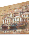 Three Old Fishing Boats in harbor - Sea & Shore Painting Print on Natural Pine Wood