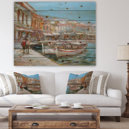 Two Vintage Fishing Boat - Sea & Shore Painting Print on Natural Pine Wood