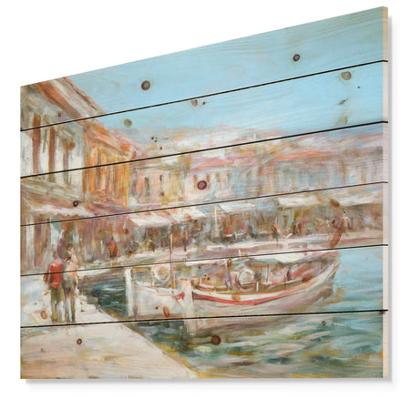 Two Vintage Fishing Boat - Sea & Shore Painting Print on Natural Pine Wood