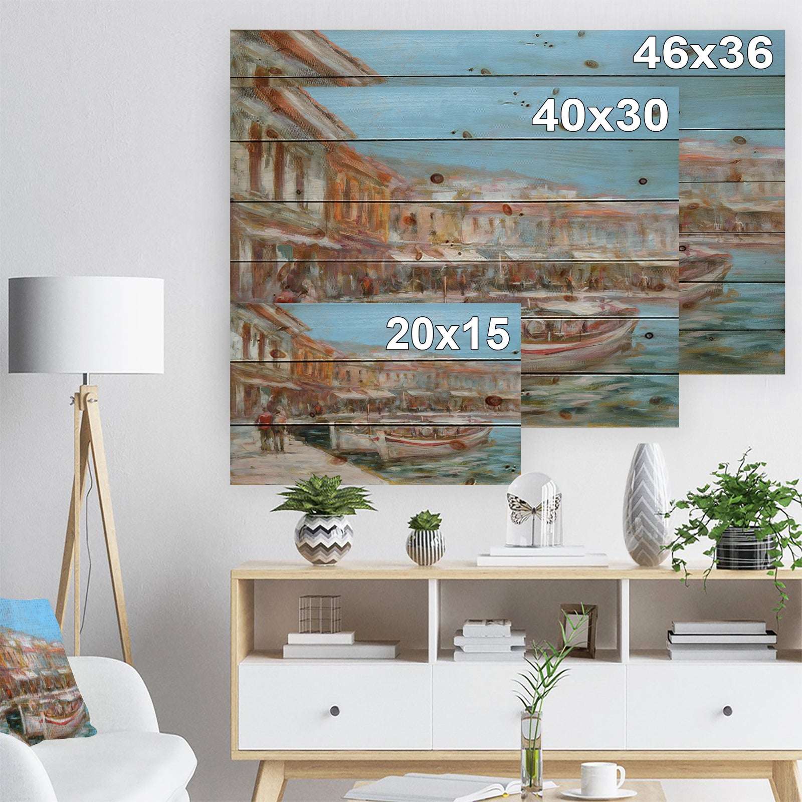 Two Vintage Fishing Boat - Sea & Shore Painting Print on Natural Pine Wood