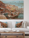 Two Fishing Boat in Village View - Sea & Shore Painting Print on Natural Pine Wood