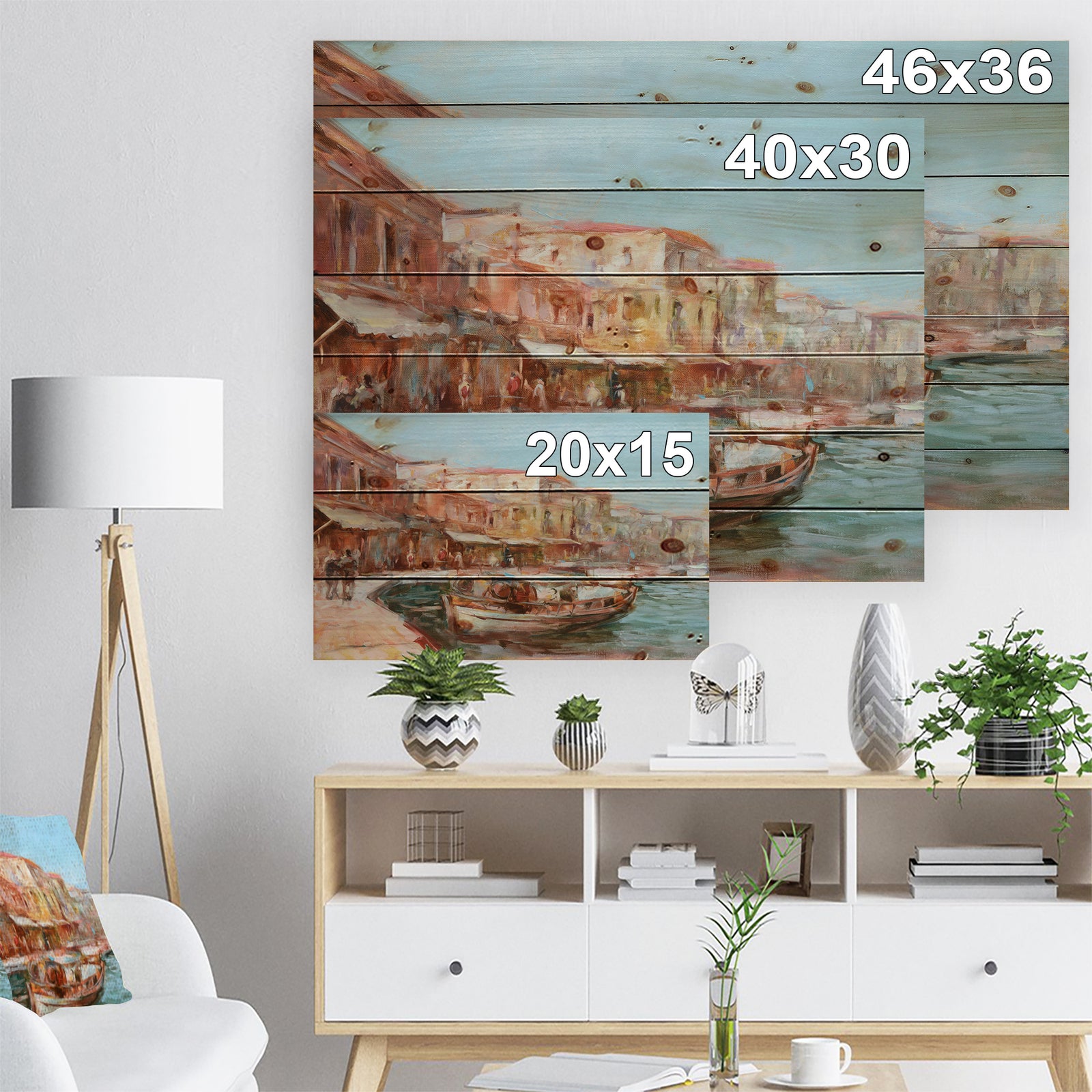 Two Fishing Boat in Village View - Sea & Shore Painting Print on Natural Pine Wood