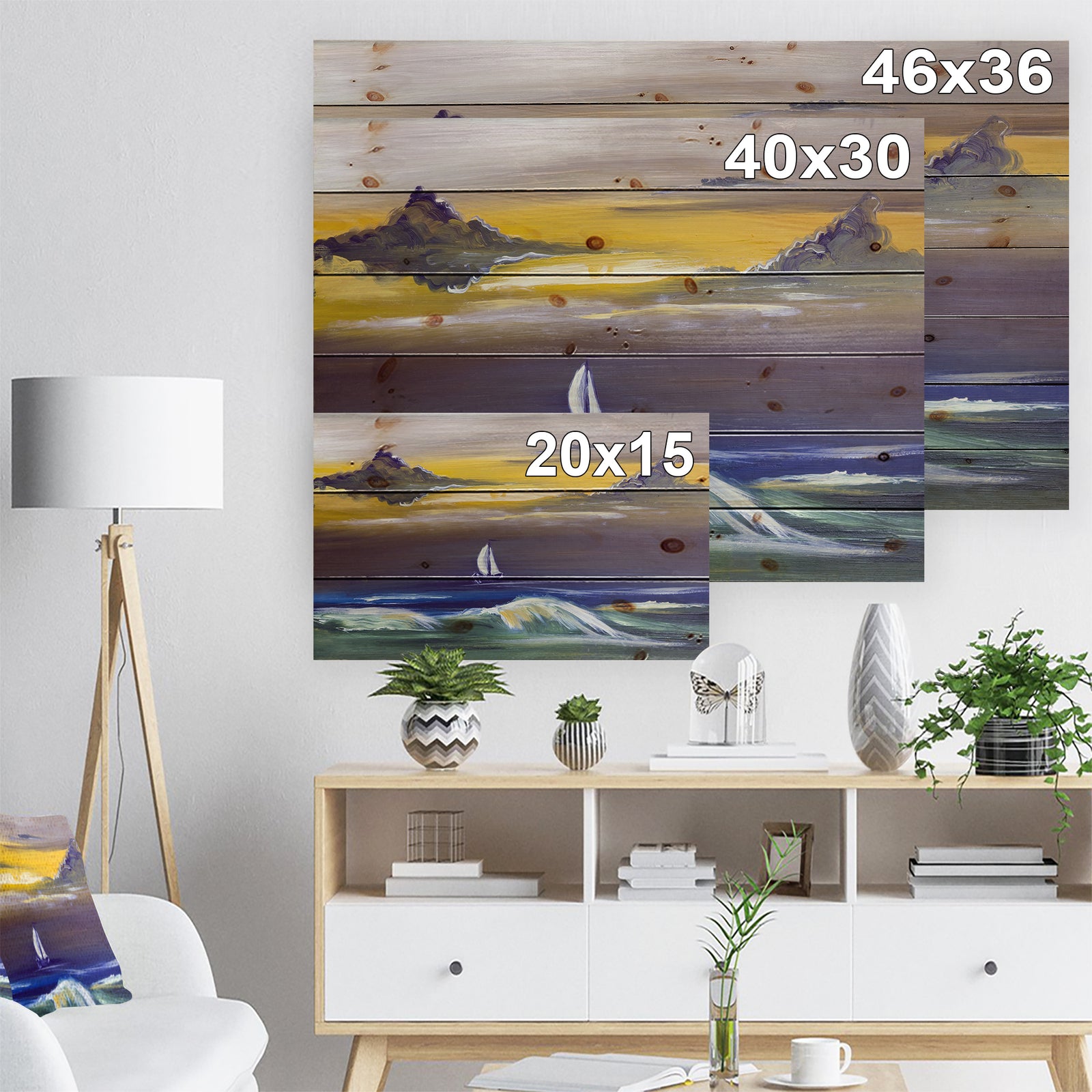 Sailing yacht in storm - Sea & Shore Painting Print on Natural Pine Wood