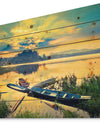 Boats on Water Twilight after Sunset - Sea & Shore Painting Print on Natural Pine Wood