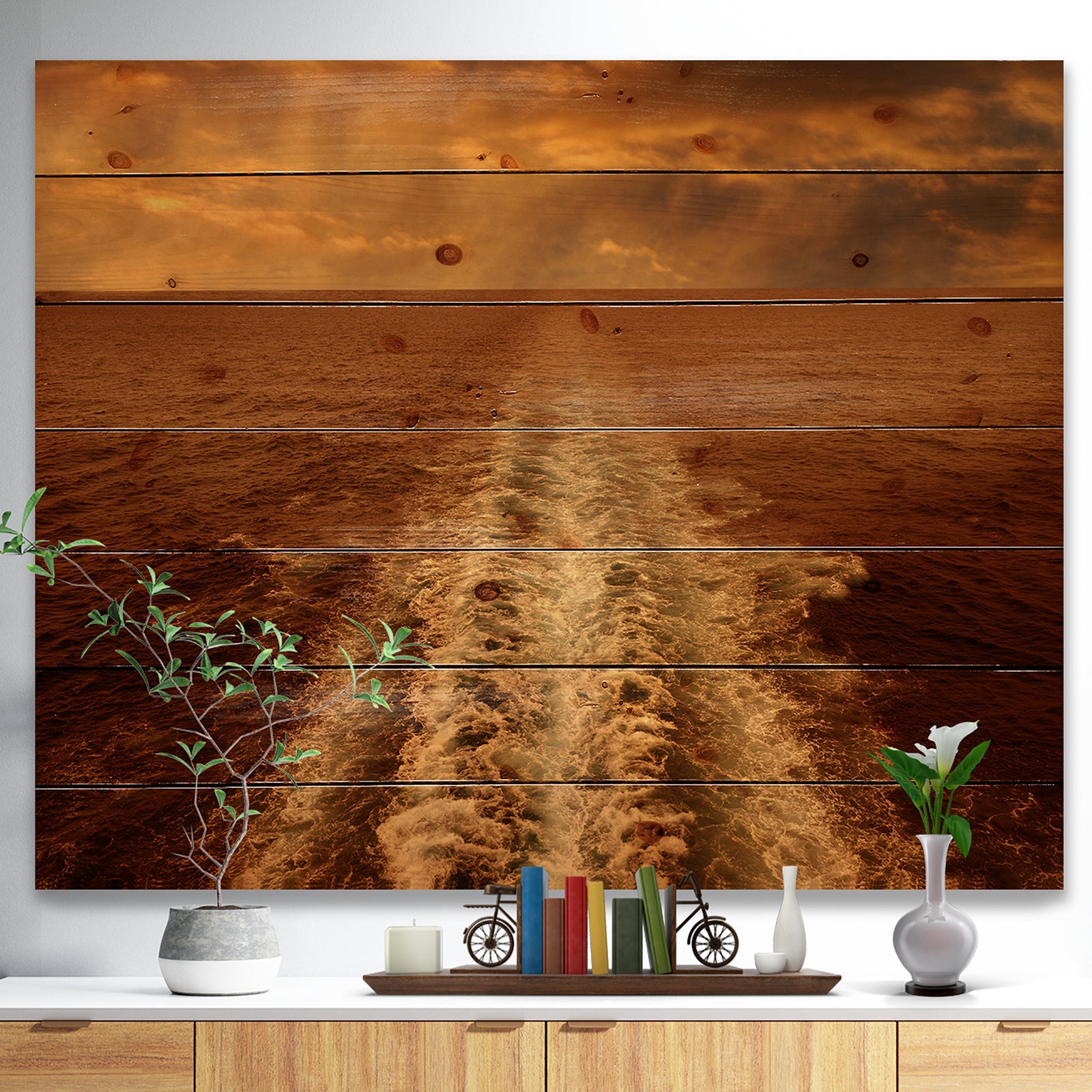 Dusk in the Ocean - Sea & Shore Painting Print on Natural Pine Wood