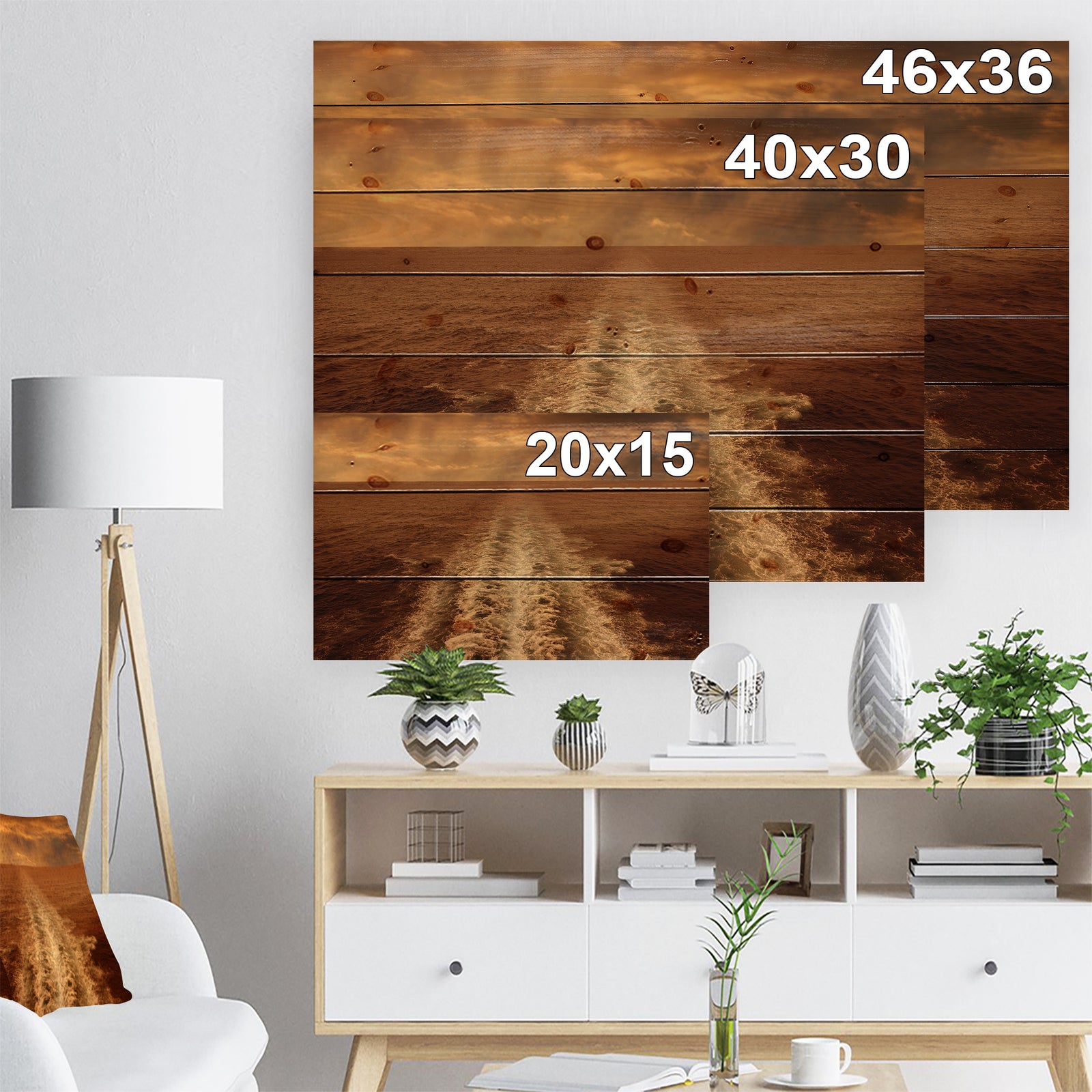 Dusk in the Ocean - Sea & Shore Painting Print on Natural Pine Wood