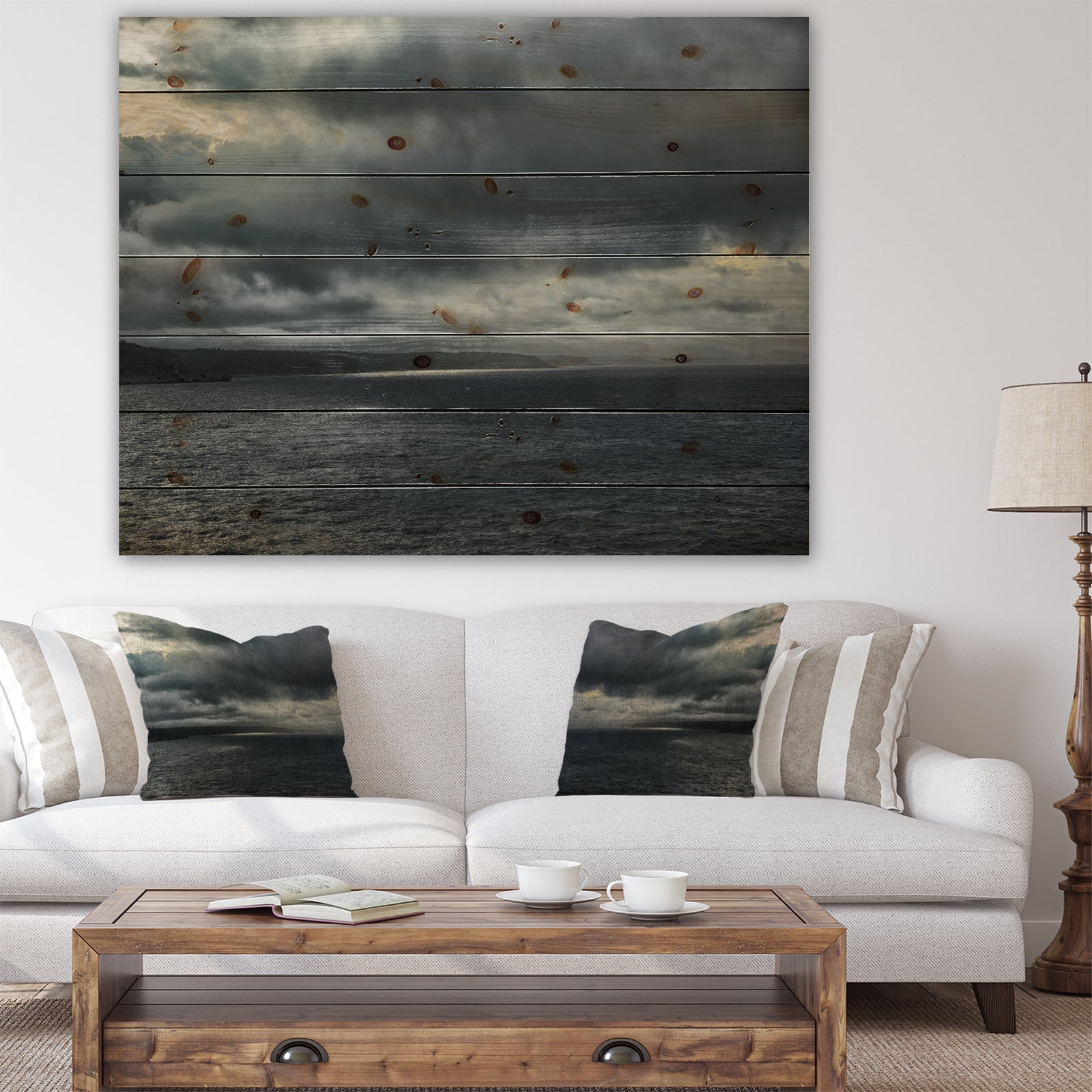 Morning Coastline - Sea & Shore Print on Natural Pine Wood
