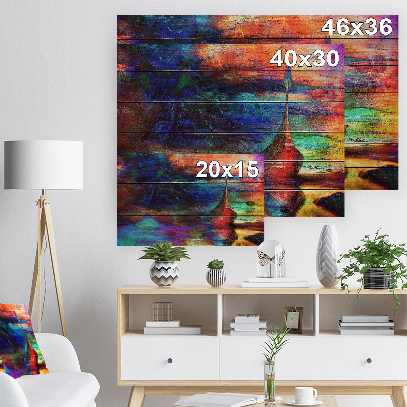 Boat with Wood Dragon - Sea & Shore Painting Print on Natural Pine Wood