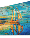 Sail Ship at Sunset in Blue Sky - Sea & Shore Painting Print on Natural Pine Wood