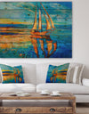 Sail Ship at Sunset in Blue Sky - Sea & Shore Painting Print on Natural Pine Wood