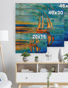 Sail Ship at Sunset in Blue Sky - Sea & Shore Painting Print on Natural Pine Wood