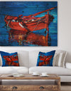 Red Boat over the ocean - Sea & Shore Painting Print on Natural Pine Wood