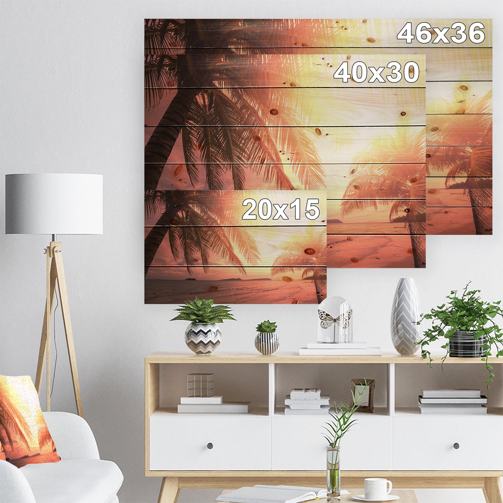Coconut in Golden Sunset - Landscapes Sea & Shore Photographic Print on Natural Pine Wood