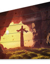 Man Praying in Cave Under Sunset - Religious Contemporary Print on Natural Pine Wood