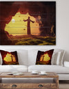 Man Praying in Cave Under Sunset - Religious Contemporary Print on Natural Pine Wood