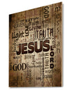 Jesus - word cloud in grunge background - Religious Contemporary Print on Natural Pine Wood