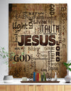Jesus - word cloud in grunge background - Religious Contemporary Print on Natural Pine Wood