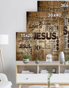 Jesus - word cloud in grunge background - Religious Contemporary Print on Natural Pine Wood