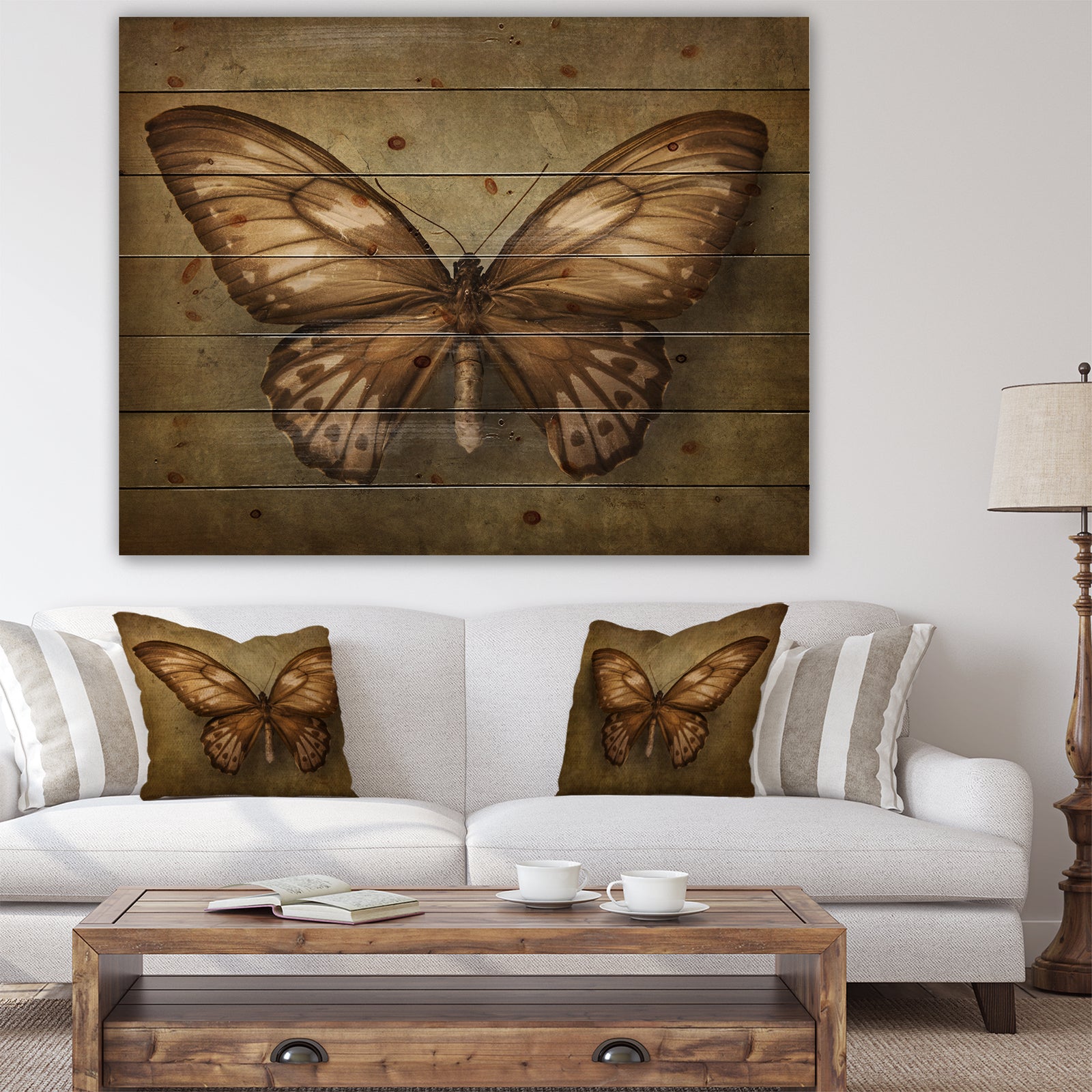Vintage Butterfly - Vintage Painting Print on Natural Pine Wood