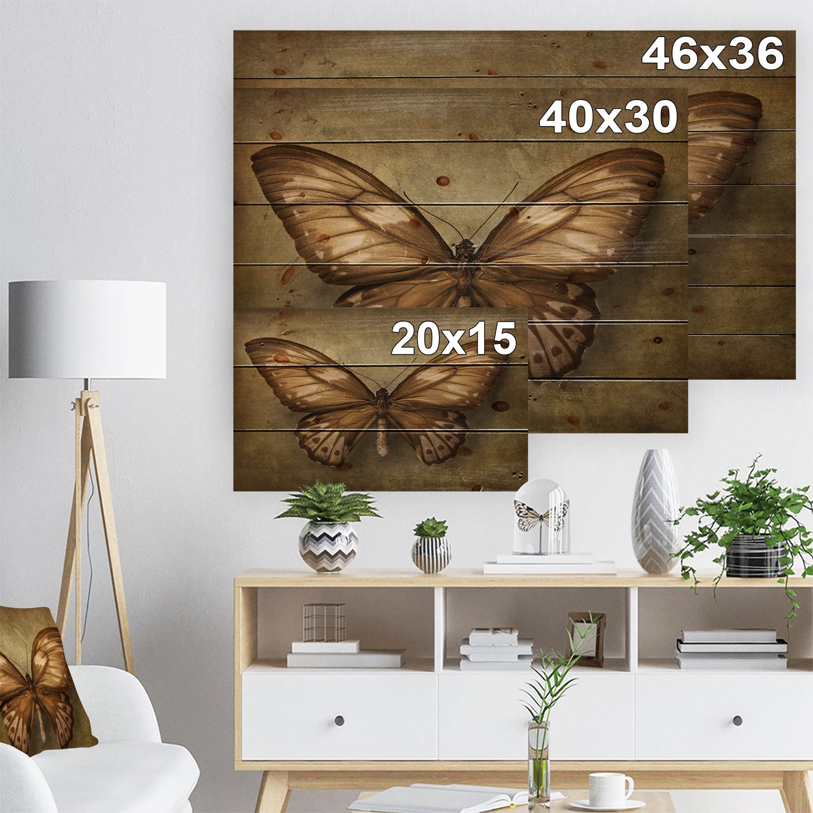 Vintage Butterfly - Vintage Painting Print on Natural Pine Wood
