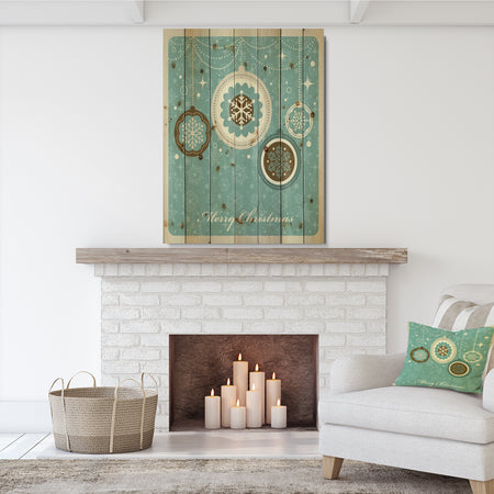 Merrry Christmas Snow Crystal Christmas Tree Ball - Print on Natural Pine Wood