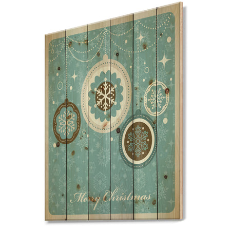 Merrry Christmas Snow Crystal Christmas Tree Ball - Print on Natural Pine Wood