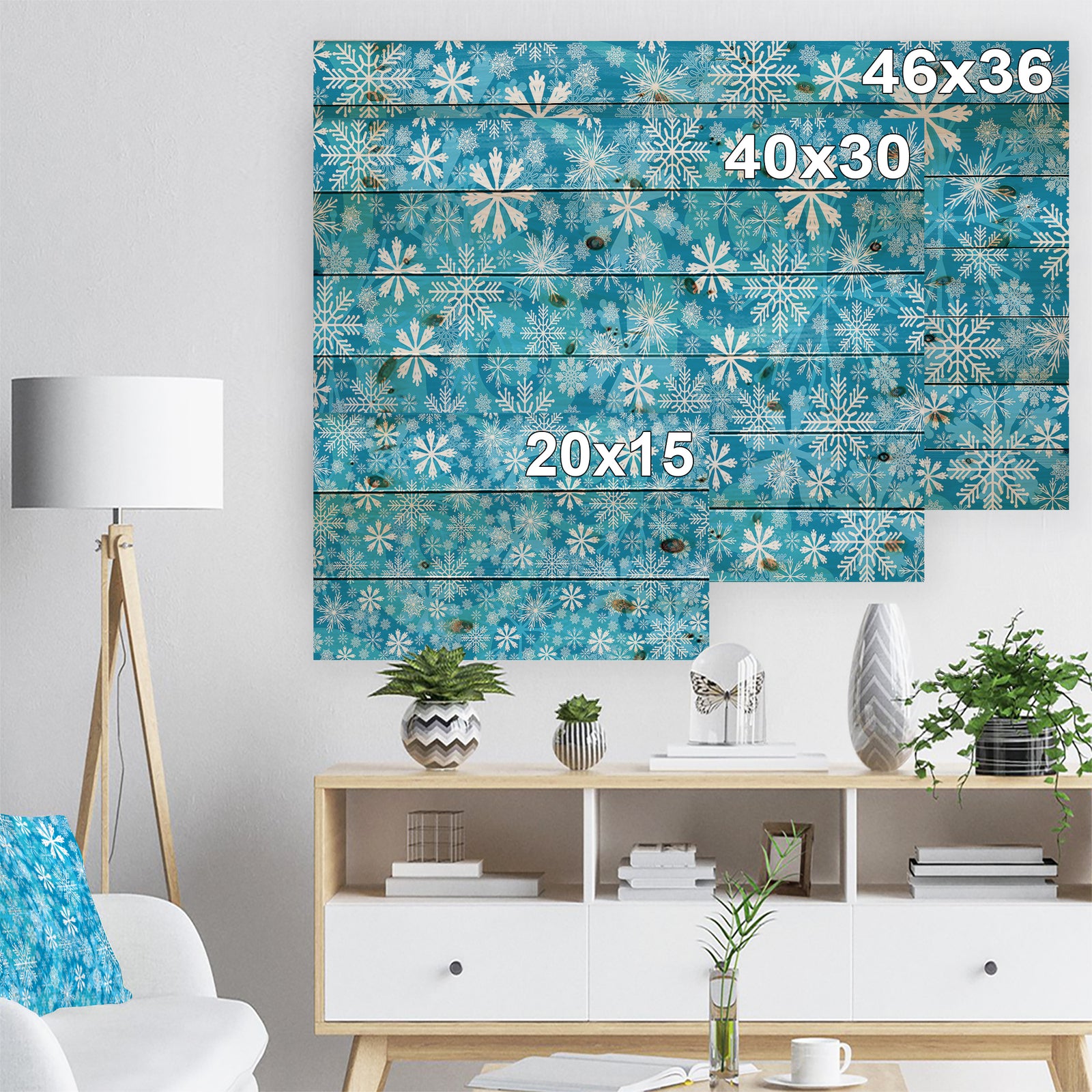 Light Blue Snow Crystal Pattern - Print on Natural Pine Wood