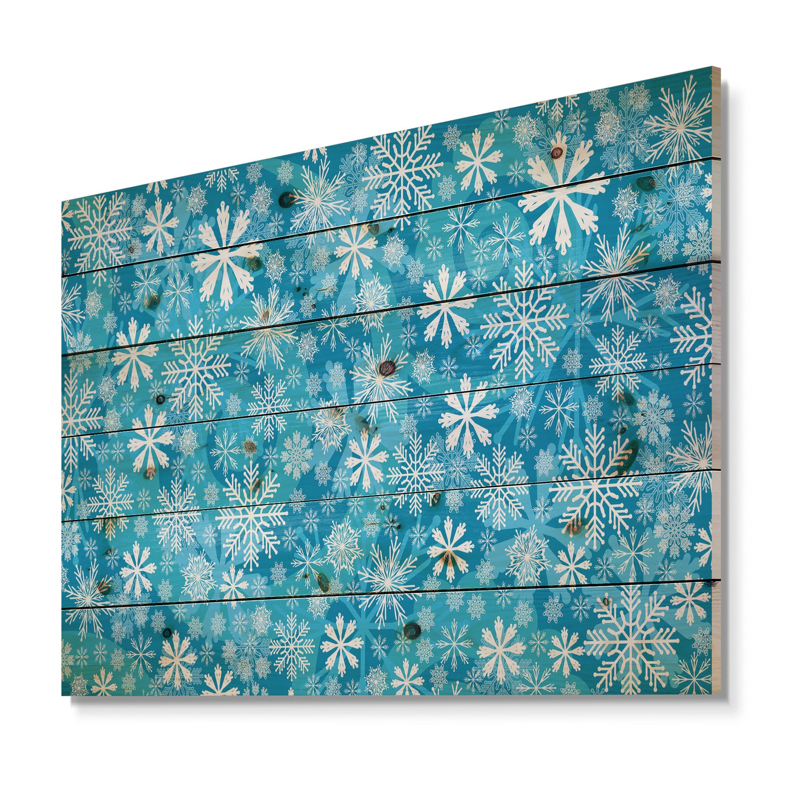 Light Blue Snow Crystal Pattern - Print on Natural Pine Wood