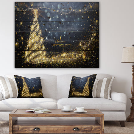 Sparkling Shining Light Christmas Tree - Print on Natural Pine Wood