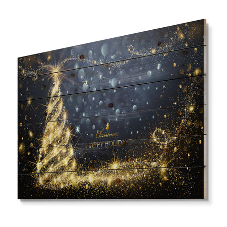 Sparkling Shining Light Christmas Tree - Print on Natural Pine Wood