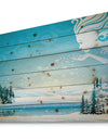 Christmas Fairy Blowing Snow Flakes on Winter Scene - Print on Natural Pine Wood