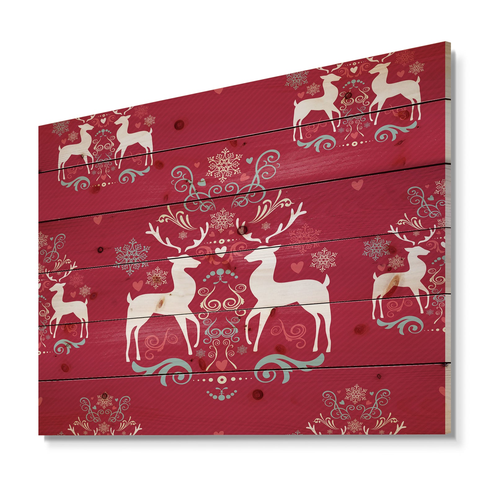 Lovely Reindeer Christmas Pattern with Crystal Flakes - Print on Natural Pine Wood