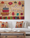 Chrismas presents with christmas tree balls - Print on Natural Pine Wood