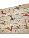 Patterned frolicking Christmas Reindeers - Print on Natural Pine Wood