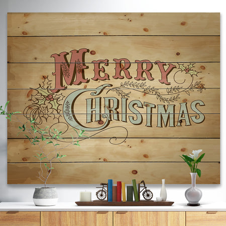 Merry Christmas Vintage Wish in Western Font - Print on Natural Pine Wood