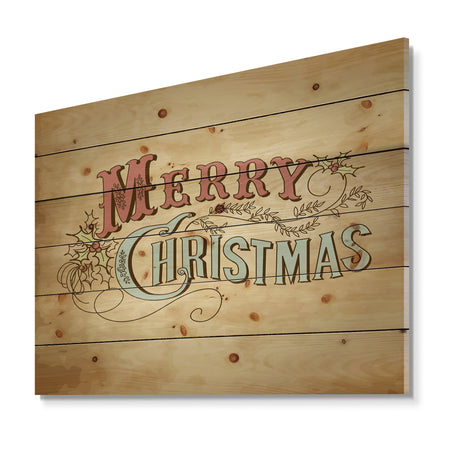 Merry Christmas Vintage Wish in Western Font - Print on Natural Pine Wood