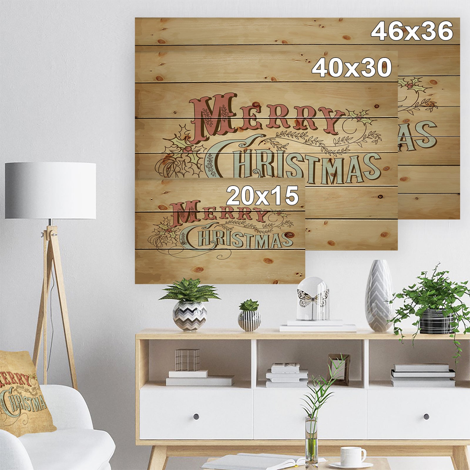 Merry Christmas Vintage Wish in Western Font - Print on Natural Pine Wood