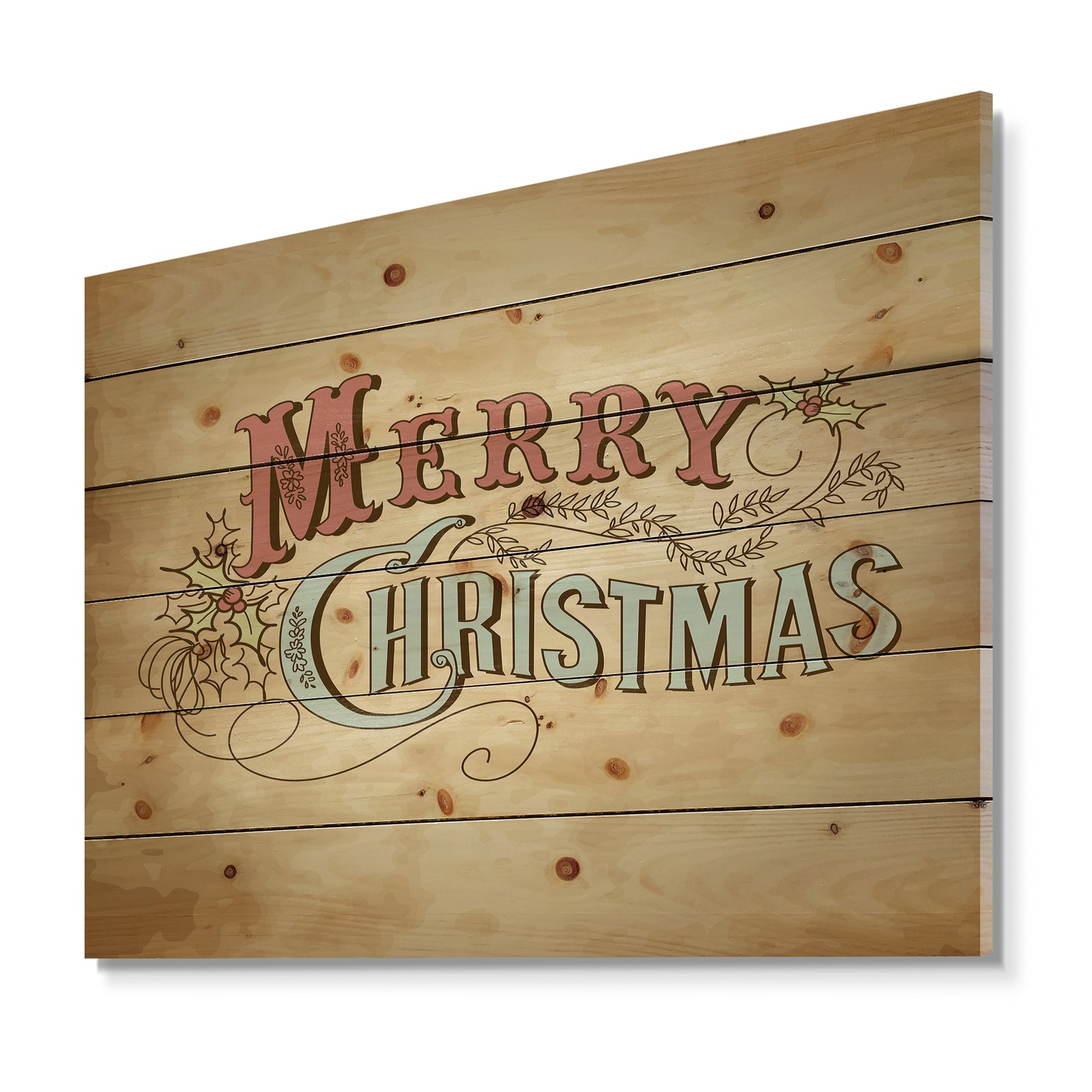 Merry Christmas Vintage Wish in Western Font - Print on Natural Pine Wood
