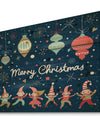 Merry Christmas Dancing Elf Children and Snow Flakes - Print on Natural Pine Wood