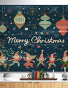 Merry Christmas Dancing Elf Children and Snow Flakes - Print on Natural Pine Wood