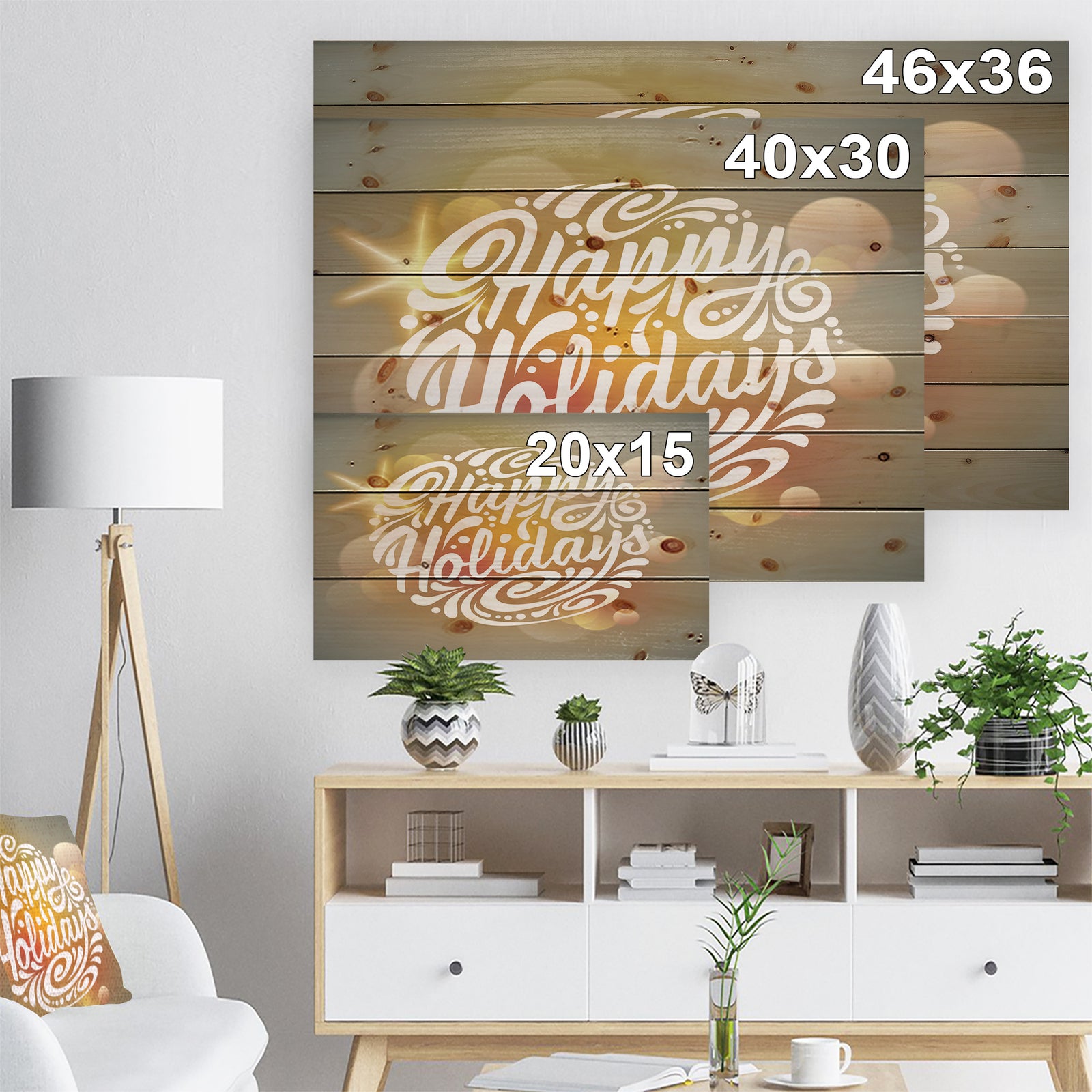Happy Holidays Christmas Tree Ball shaped - Print on Natural Pine Wood