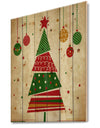 Deconstructed Abstract red and green Christmas Tree - Print on Natural Pine Wood