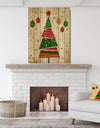 Deconstructed Abstract red and green Christmas Tree - Print on Natural Pine Wood