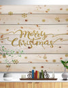 Merry Christmas Handwritten Wish on white and gold - Print on Natural Pine Wood