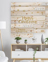 Merry Christmas Handwritten Wish on white and gold - Print on Natural Pine Wood