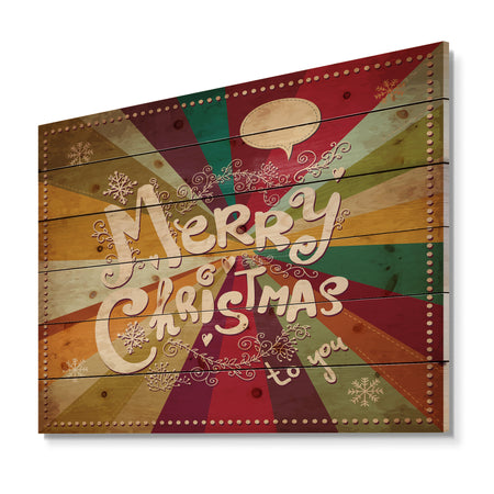 Merry Christmas Handwritten on vintage rainbow colours - Print on Natural Pine Wood