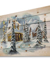 Evening winter scene in Mountains with Christmas Tree - Print on Natural Pine Wood